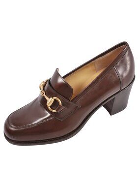 Gucci Vintage Pumps Horsebit Heels Shoes Leather Brown